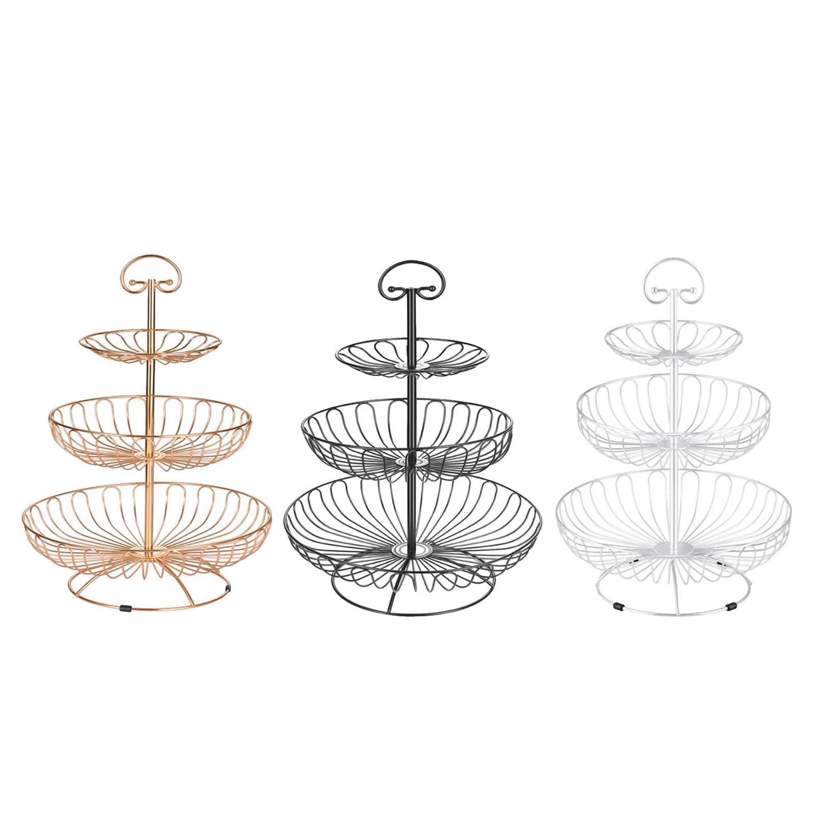 3 Tier Fruit Basket Iron Wire Bowl Stand Holder Storage Rack Stainless Steel Fruit Basket Stand for Kitchen Counter