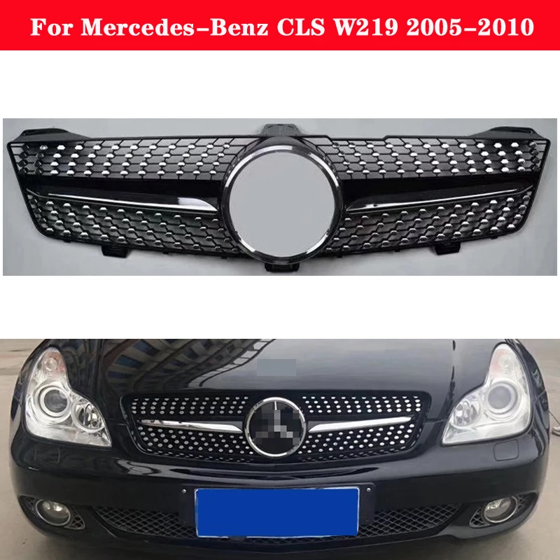 

For Mercedes-Benz CLS W219 2005-2010 Car styling Middle grille ABS plastic Silver Black front bumper grill Auto Center Grille