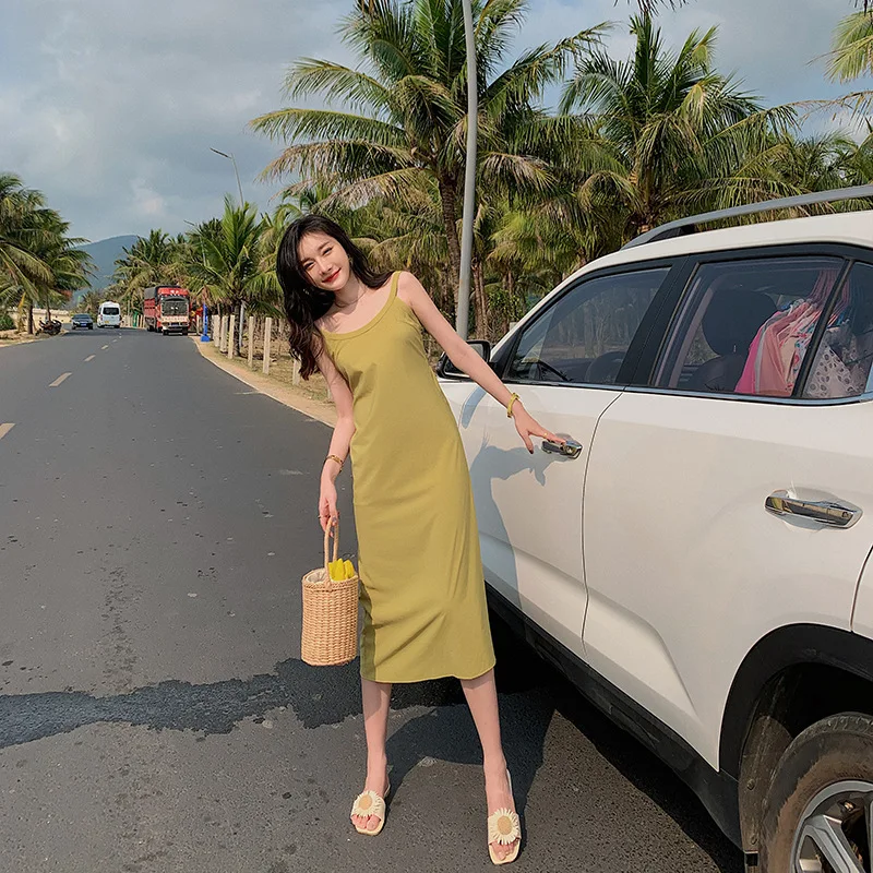 

Women Boho Beach O-Neck Sleeveless Long Dress Summer Cotton Solid Sexy Hollow Out Holiday Casual Loose Backless Suspender Dress