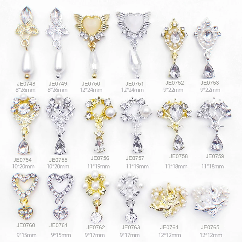 10Pcs Angel Heart Nail Art Charms2021Nail Design Top-level Nail Art Zircon,  Pearl Decor Mulit-Shape Alloy Pendant Nail Jewelry