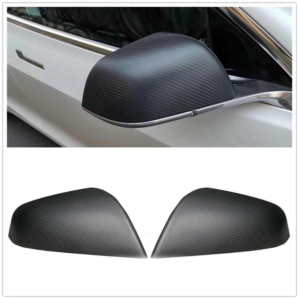 

For Tesla Model 3 2017-2023 Matte/Gloss Carbon Fiber Mirror Cover Exterior Side Rear View Case Rearview Reverse Cap Shell Add On