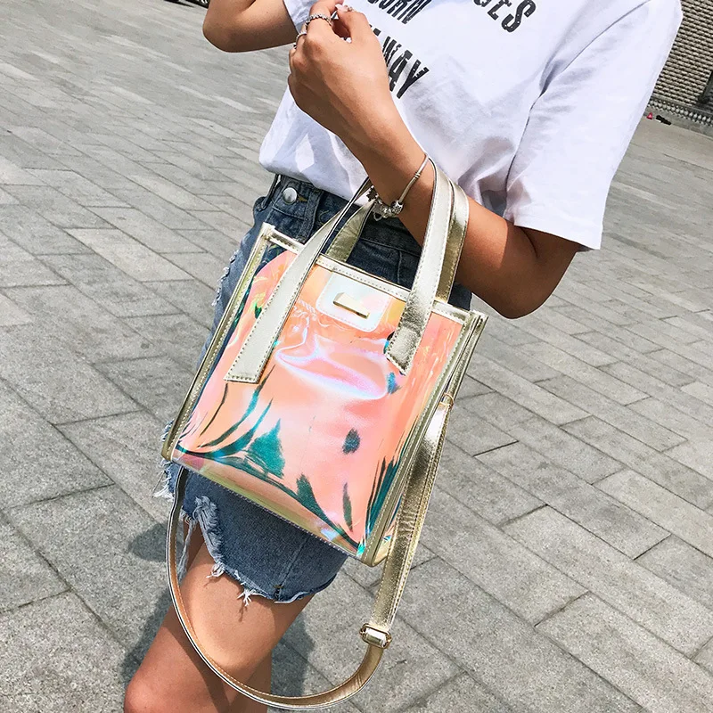 2024 New Summer transparent bag fashion ladies handbag 2 pcs Messenger Crossbody pack PVC Big Beach Shoulder bags for women