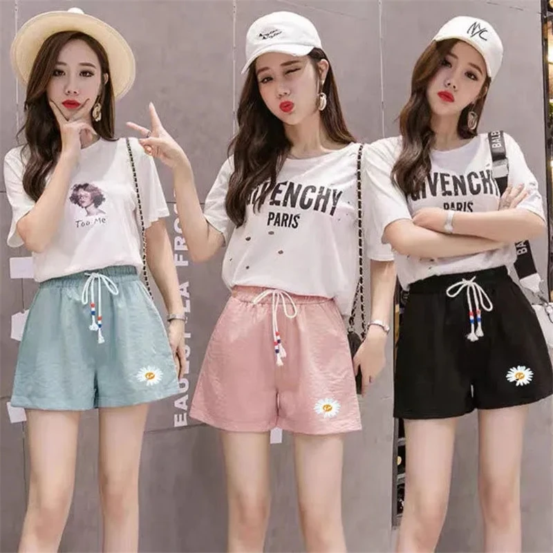 Joggers Vrouwen Koreaanse Stijl Trekkoord Zomer Casual Baggy Sport Biker Shorts Hoge Taille Wijde Pijpen Harajuku Mode Shorts Vrouwelijke