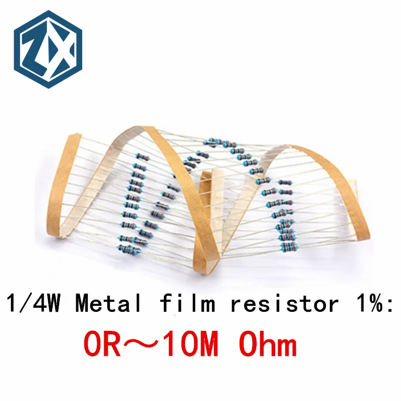 100pcs 1/4W Metal film resistor 0R ~ 10M 100R 220R 330R 1K 1.5K 2.2K 3.3K 4.7K 10K 22K 47K 100K 100 220 330 1K5 2K2 3K3 4K7 ohm