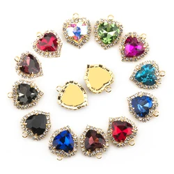 10Pcs Heart Shape Sew On Rhinestones With Gold Claw Crystal for Clothing Shoes DIY Accessories Hanging Pendant For Handmake Gift