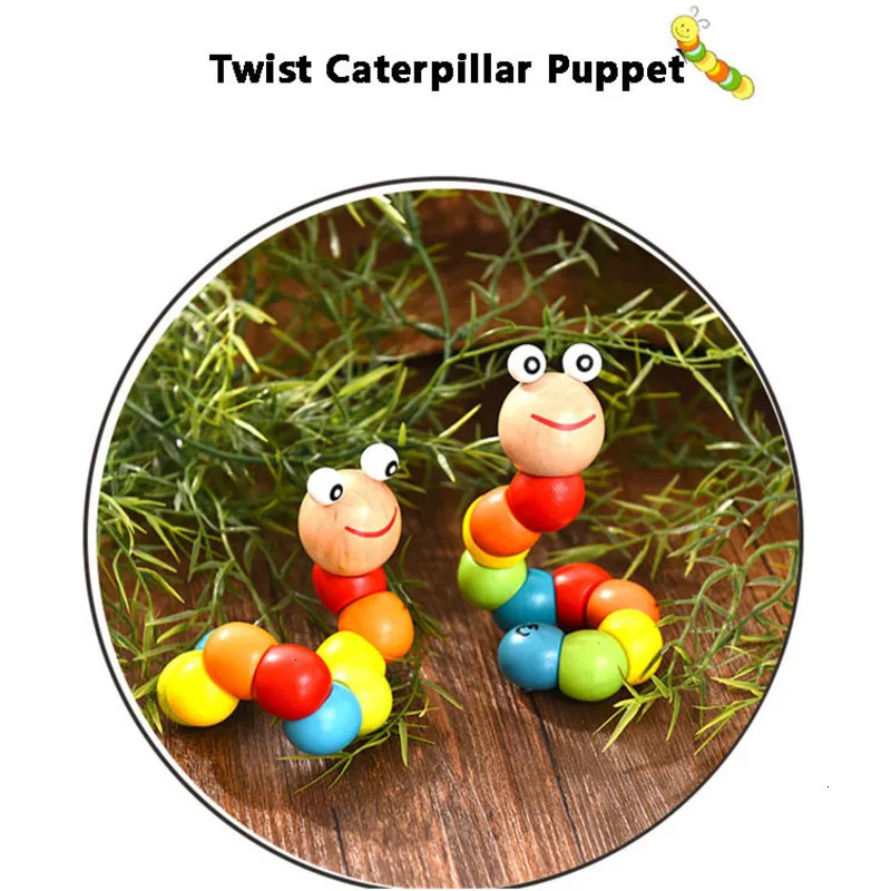 Baby Colorful Wooden Toys Montessori Childhood Learning Toys For Children Caterpillar Puppet Enlightenment Educational Block Toy