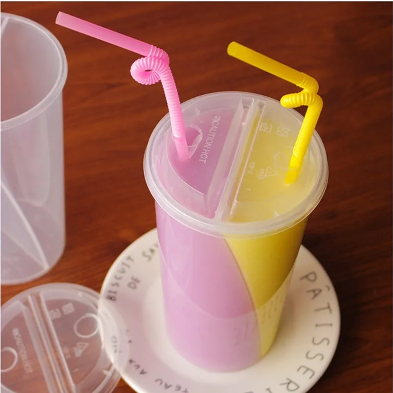 4pcs Net red drinking creative share cup milk tea cups disposable coffee cup party birthday beverage hard plastic cup with lid