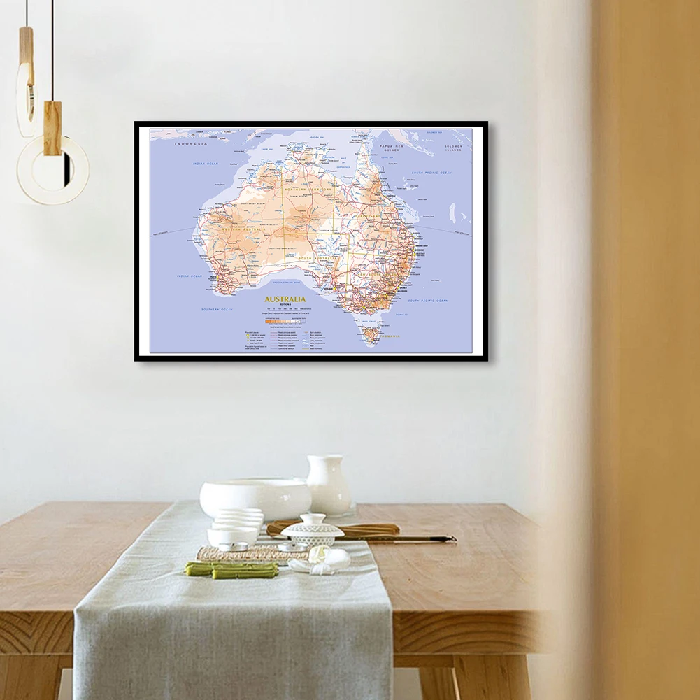 Imagem -03 - Mapa do Terreno e Trânsito da Austrália Arte da Parede Cartaz de Pintura em Tela Decoração de Casa Material Escolar Infantil 84*59cm