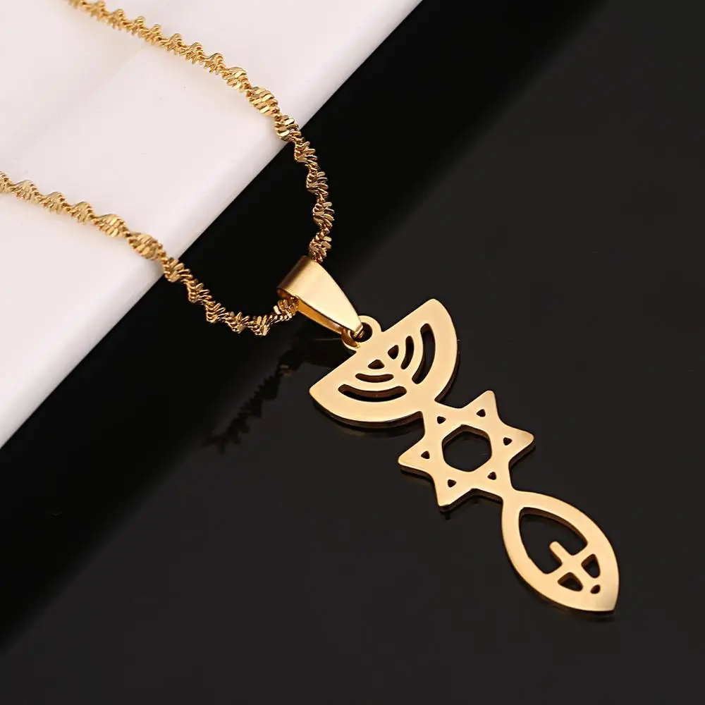 Stainless Steel Trendy Messianic Pendant Necklace Jewish Holy Land Menorah Hexagram Israel Chanukkiyah Jewelry