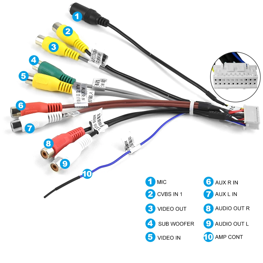Podofo Car Radio RCA Output Aux-in Adapter Cable With External Microphone