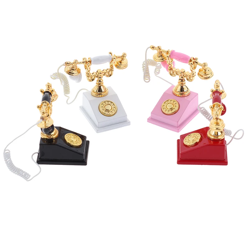 1:12 in miniatura Modello di Telefono Della Lega Dell'annata Retro Telefono Rotante Dollhouse Decorazione Accessori