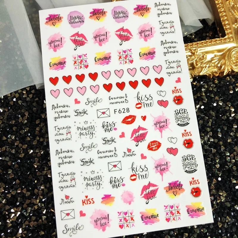 

1PC Love Heart Designs 3D Nail Sticker Valentines's Day Black Red Transfer Decals Slider Gifts For Nails Decoration Manicures