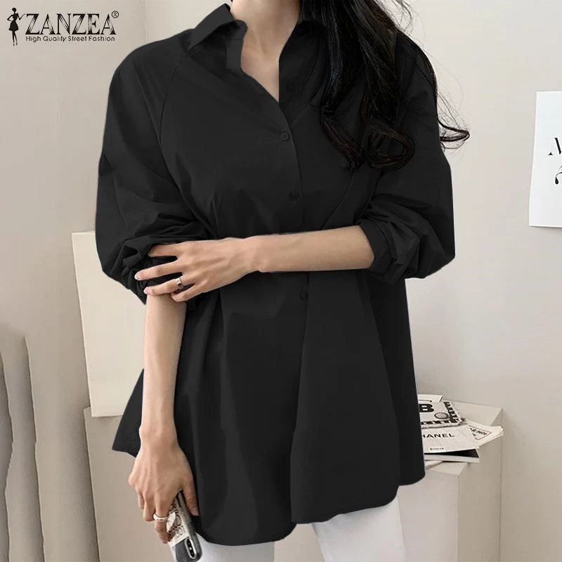 ZANZEA Women Autumn Blouse 2023 Fashion Lapel Long Sleeve White Shirts Asymmetrical Tops Casual Solid Buttons Blusas