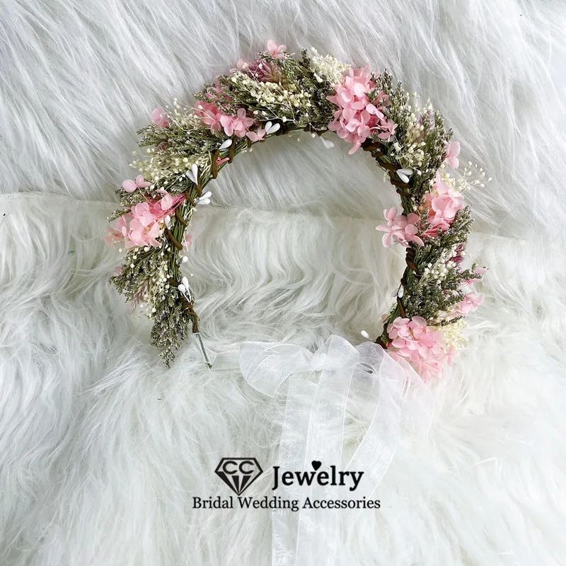 CC Flower Crown Wedding Accessory for Women Bridal Headpiece Engagement Hair Ornaments 100% Handmade Wreath Pink Floral mq031