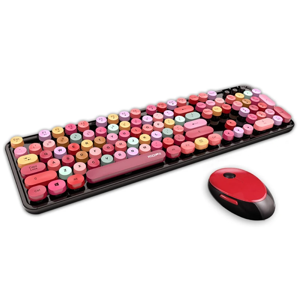 Wireless 2.4Ghz Keyboard And Mouse Combination Retro Round Keycap Fn Key Combination Function Multiple Colors Cute Keyboard