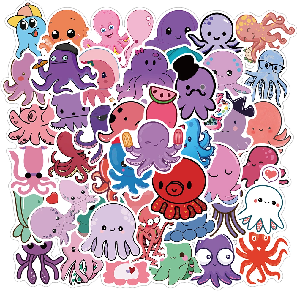 10/30/50PCS Cute Octopus Cartoon Graffiti Stickers Car Motorcycle Travel Luggage Guitar Fridge Laptop Decal Fun Kid Toy Sticker