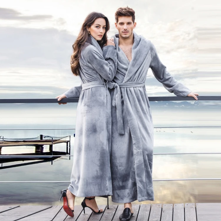 Women and Men Ultra Long Thick Coral Fleece Flannel Full Length Plus Size Bathrobe Robes Sleepwear Loungewear Nightgown