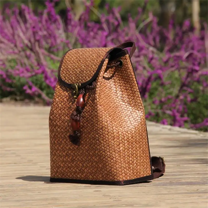 21x28CM Thailand Handmade Bamboo Woven Bag Decorative Bag Backpack Straw Bag New Original Bag Retro Backpack a6105