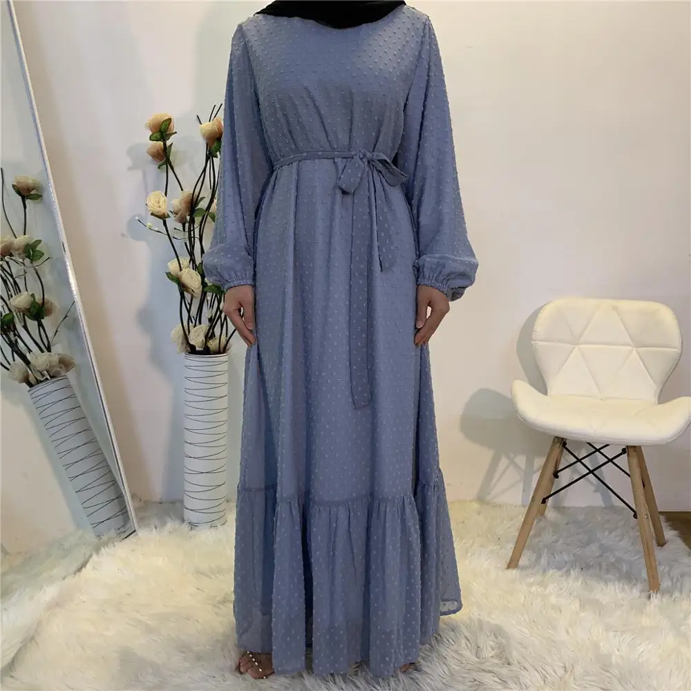 Little hairball fashion Embroidery Muslim Robe syari female full length big swing linen Muslim abaya Worship Service abaya F1910