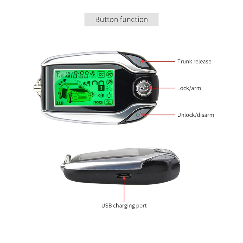 2 Way Car Alarm pke Keyless Entry LCD Pager Display Vibration Alarm Universal Car Keyless Entry System Burglar Alarm