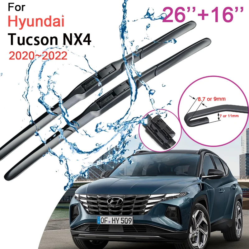 

Car Front Windshield Wiper Blades for Hyundai Tucson NX4 2020~2022 Two Frameless Silent Durable Rubber Snow Scraping Accessories