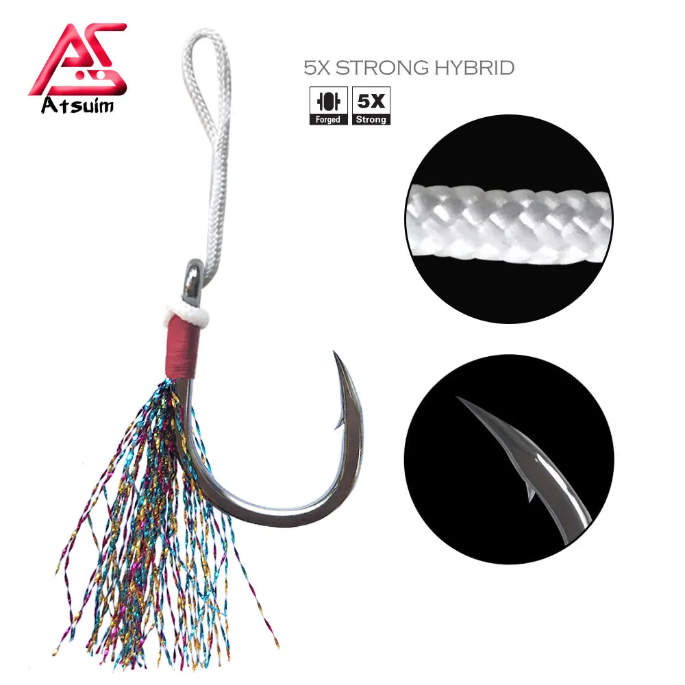 AS Stainless BKK Hooks Glow Squid Skirts Hooks Slow Fast Jigging Carbon Hooks Falling Saltwater Fishing Accessories