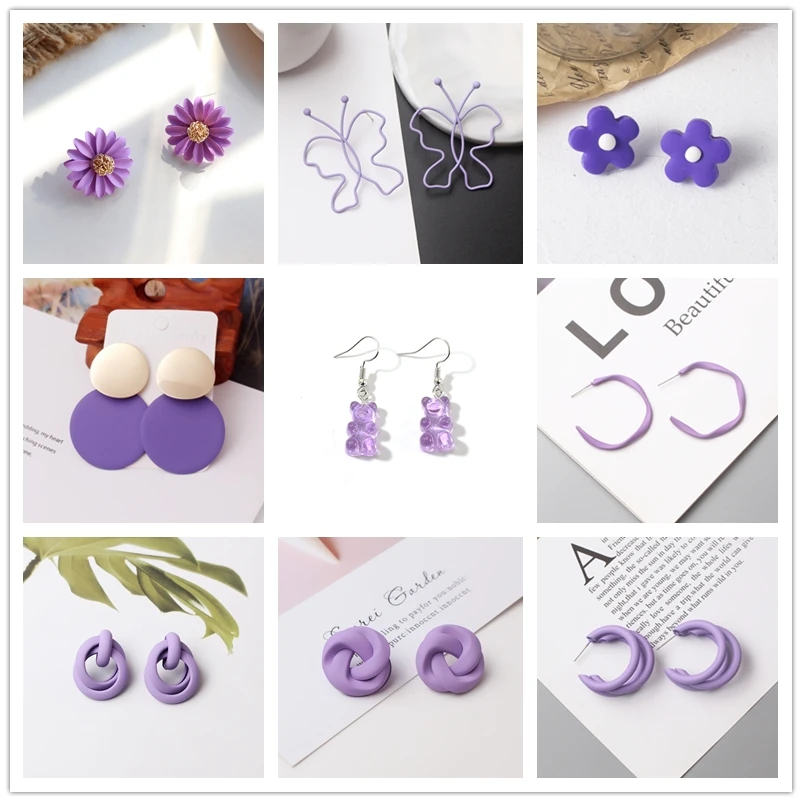 Pendientes colgantes de mariposa púrpura Taro para mujer, joyería de boda dulce, fresca y fresca, Margarita, flor, corazón, giro