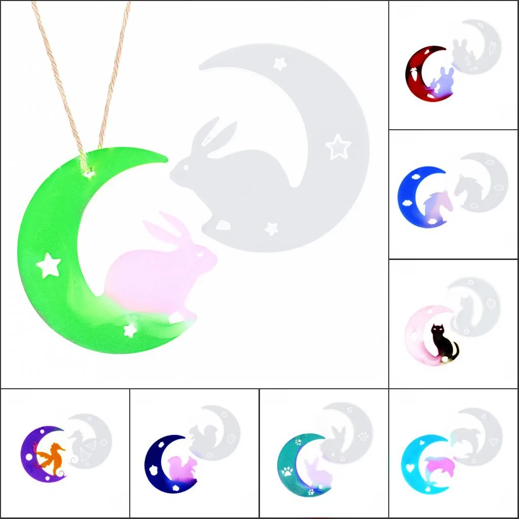 DIY Resin Epoxy Moon Mold Fawn Cat Moon Silicone Resin Mold Rabbit Dolphin Pendant Silicone Mold