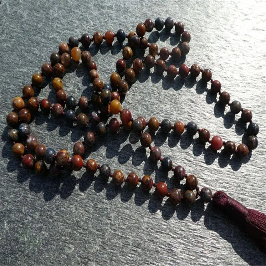 6mm Picasso Gemstone 108 Beads Tassel Mala Necklace Mala Lucky Healing Spirituality Meditation Buddhism Yoga Prayer