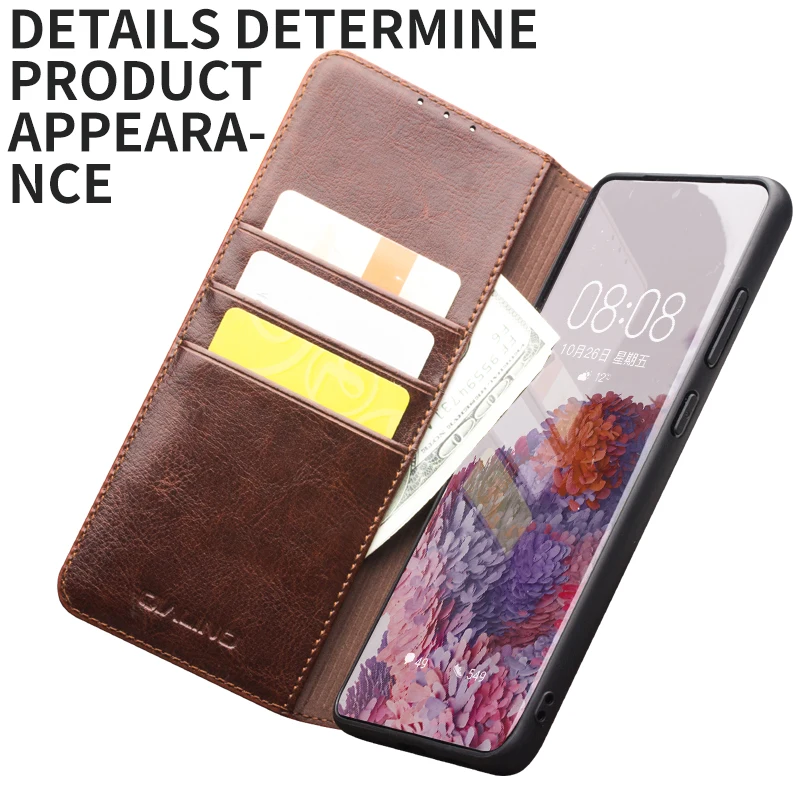 QIALINO Genuine Leather Bag Phone Shockproof Case for Samsung S20 Ultra Fashion Luxury Flip Cover for Samsung S20+ Plus 5G