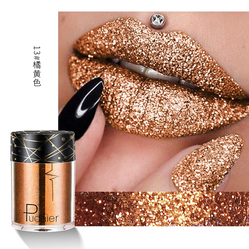 Pudaier Brand Shimmer Lip Gloss Color Cosmetic Waterproof Pigment Blue Black Shining Glitter Liquide Lipstick Beauty Makeup