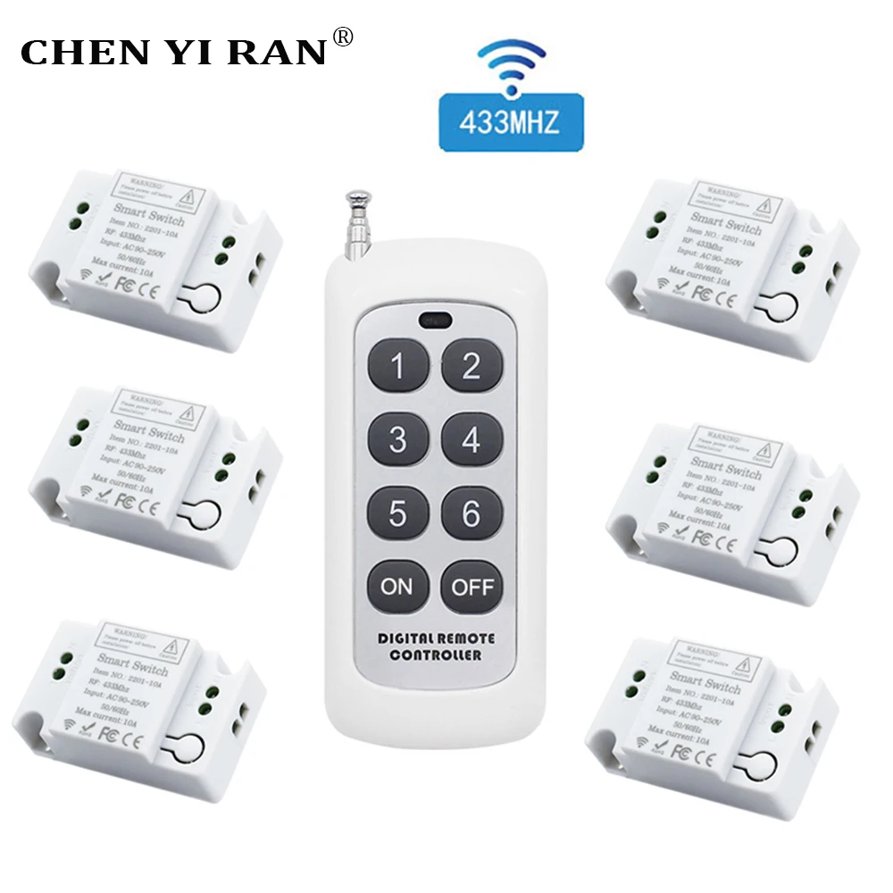 433Mhz Wireless Remote Control Switch AC 110V220V 1CH RF Relay Receiver Module 1/2/4/6/8 Channel Transmitter 500m DIY Smart Home