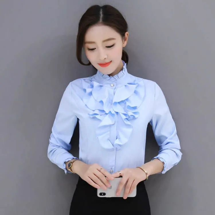 Large Size Stylish Trendy Blouse Shirt Women Fashion Camisa Elegant Ruffle Collar Office Medieval Victorian Spring Autumn Blouse