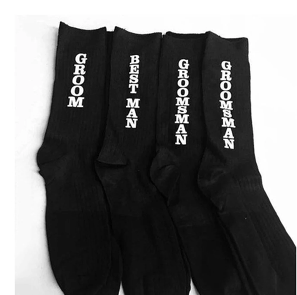 Wedding Men Groom Best man Groomsmen Letter Socks Fashion Combed Cotton Dressing Socks Wedding Party Socks