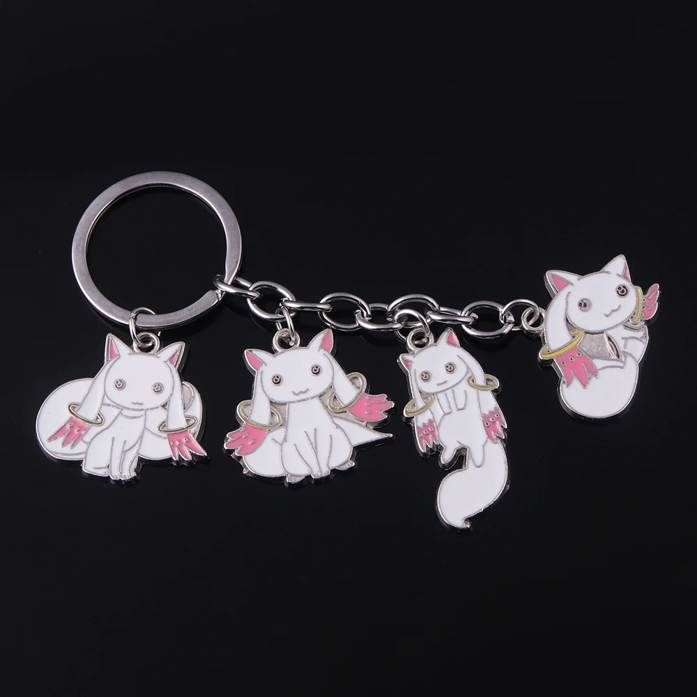 Anime Puella Magi Madoka Magica Keychain Cute Cartoon Incubator Qbay Pendant Keyring for Women Bag Car Accessories Jewelry