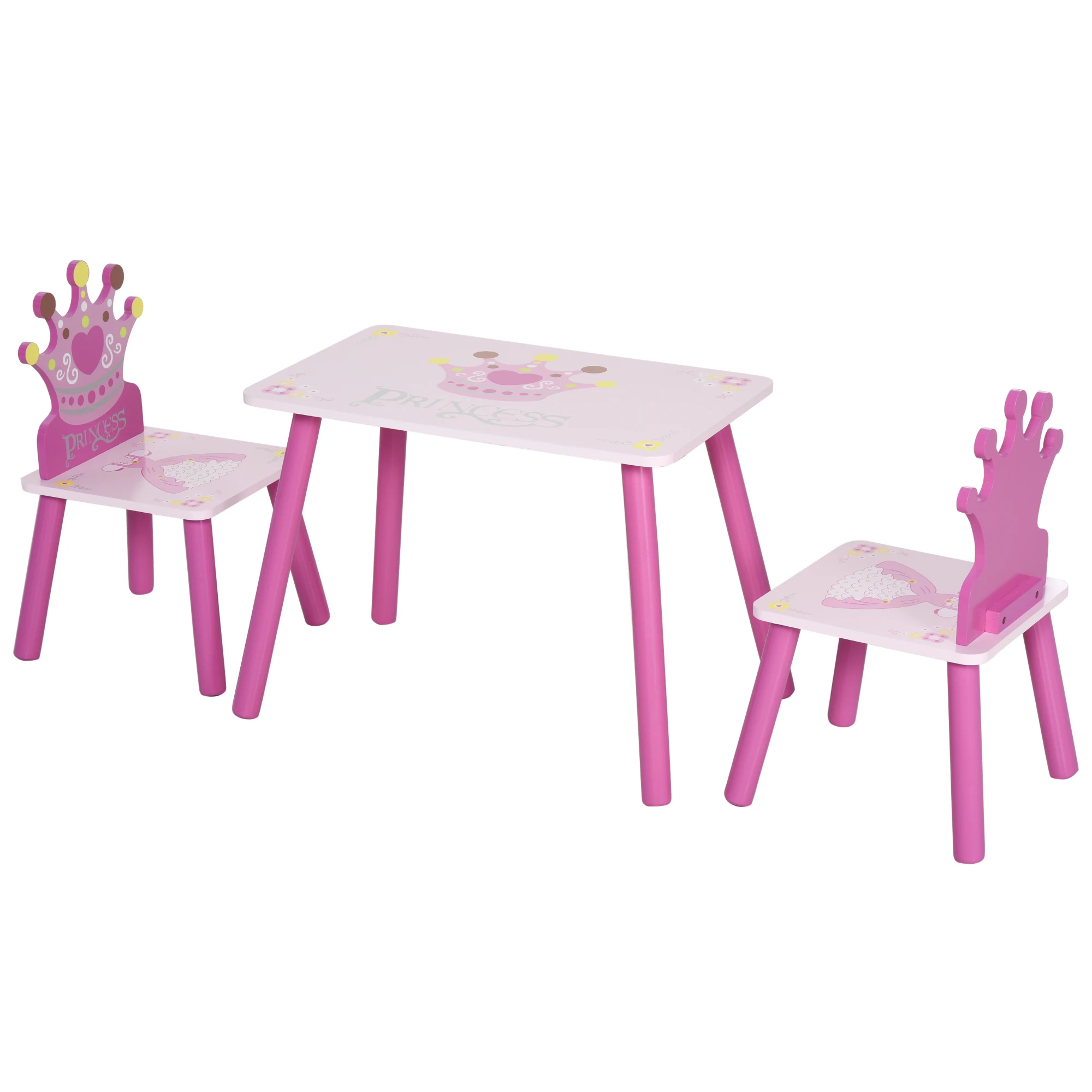 HOMCOM Juego de Mesa y 2 Sillas Infantiles de Madera Set de Mesa 55x34x42 cm Sillas 28x26x50 cm para Niños + 3 Años Rosa