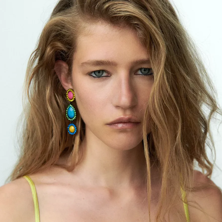 2026 جديد ملون كريستال أكريليك قطرة الماء المستديرة الأقراط الطويلة النساء بوهو العرقية هندسية بيان استرخى أقراط مجوهرات #3