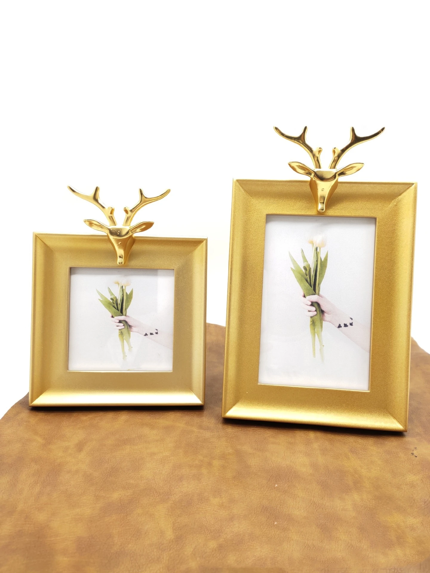 4 / 6 / 7 Inch Metal Deer Head Solid Wood Photo Frame Living Room Ornaments