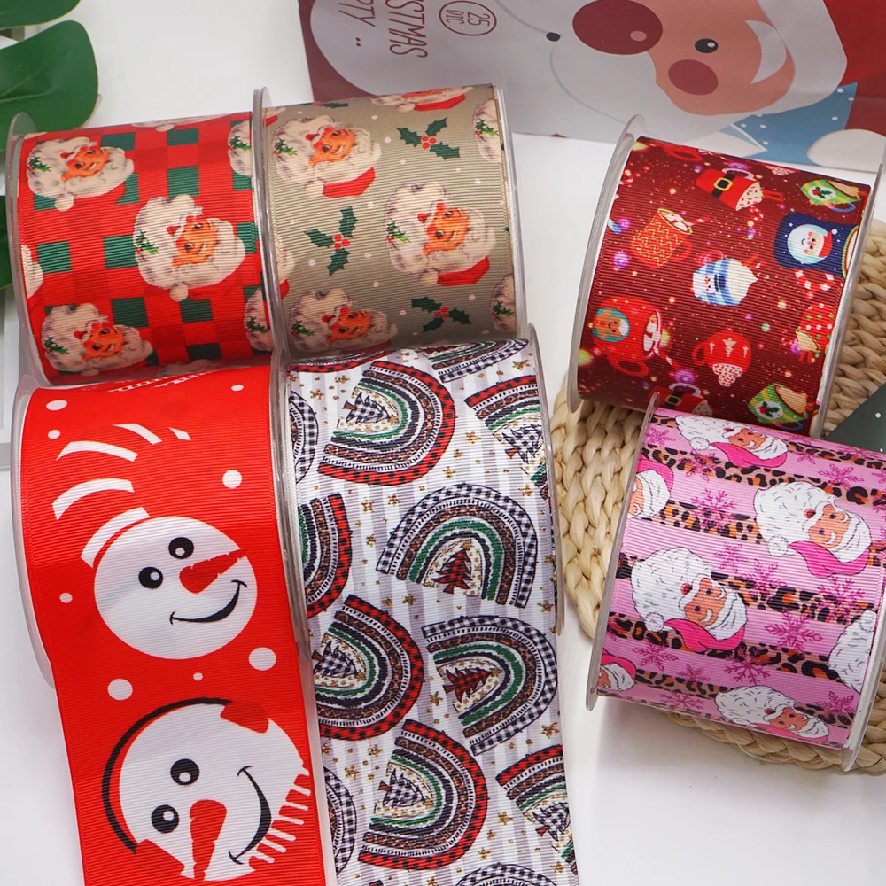 DIY Cartoon Christmas Printed Grosgrain Ribbon For Craft Supplies Sewing Accessories 5 Yards, Planar Resins 10 Pieces. 58838