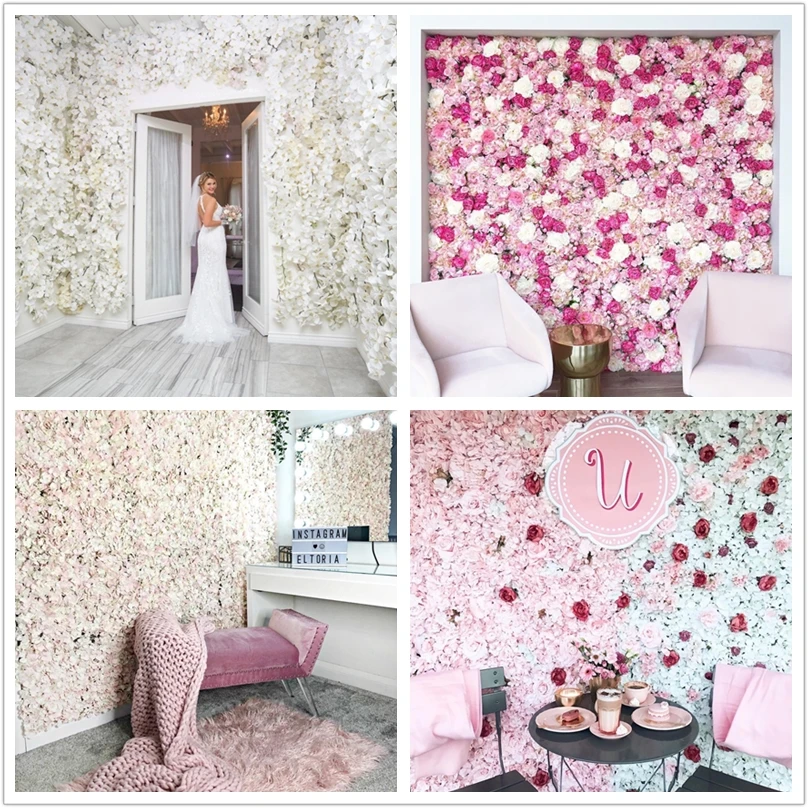 Silk Rose Flowers 3D Backdrop Wall Wedding Decoration Artificial Flower Wall Panel for Home Decor Backdrops Baby Shower