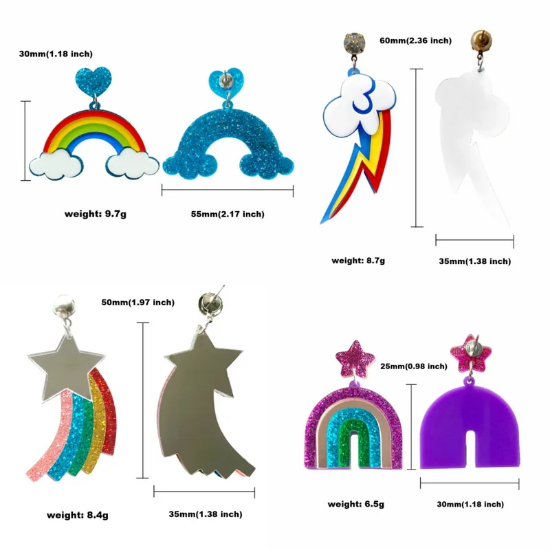 Lovely Acrylic Rainbow Cloud Stud Earring For Women Heart And Star Glitter Ear Stud Cute Girls Fashion Jewelry Party Gifts