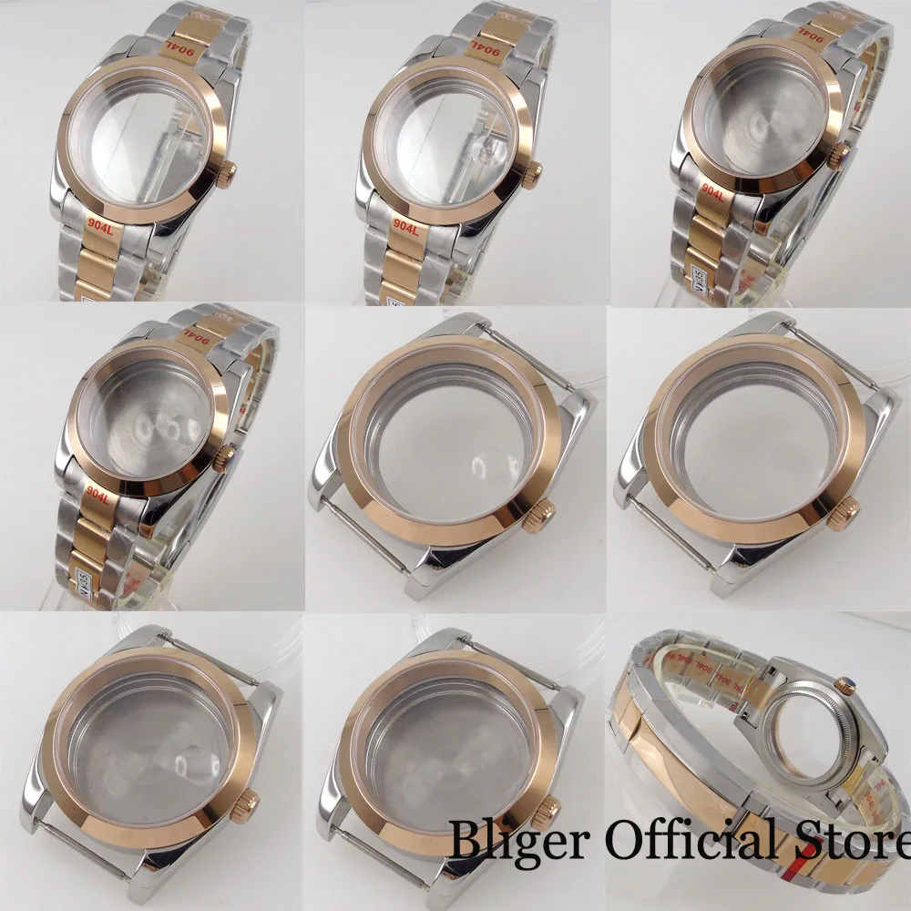 

BLIGER 36mm/39mm Two Tone Rose Gold Polish Bezel fit NH35A NH36A ETA 2836 MIYOTA 82 Series DG Watch Case Steel Band Glass Back