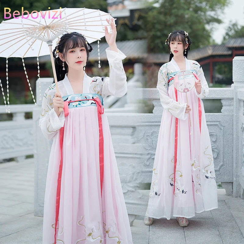 

2021 White Elegant Fairy Robe Han House Embroidered Hanfu Women's Traditional Chinese Clothing Hanbok Tang Dynasty Dress Cosplay