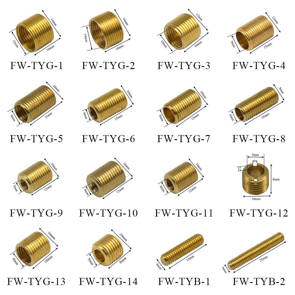 10Pcs/Lot Pure brass full tooth adapter head Metric threaded tube Hollow tooth tube Hardware lighting connecting rod