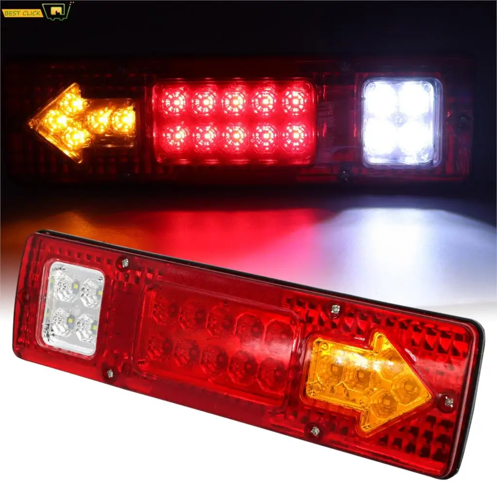 2PCS 19 LED Integrated Trailer Tail Lights Bar 12V Turn Signal Running Lamp for Trailer UTV UTE RV ATV Truck Red Amber White