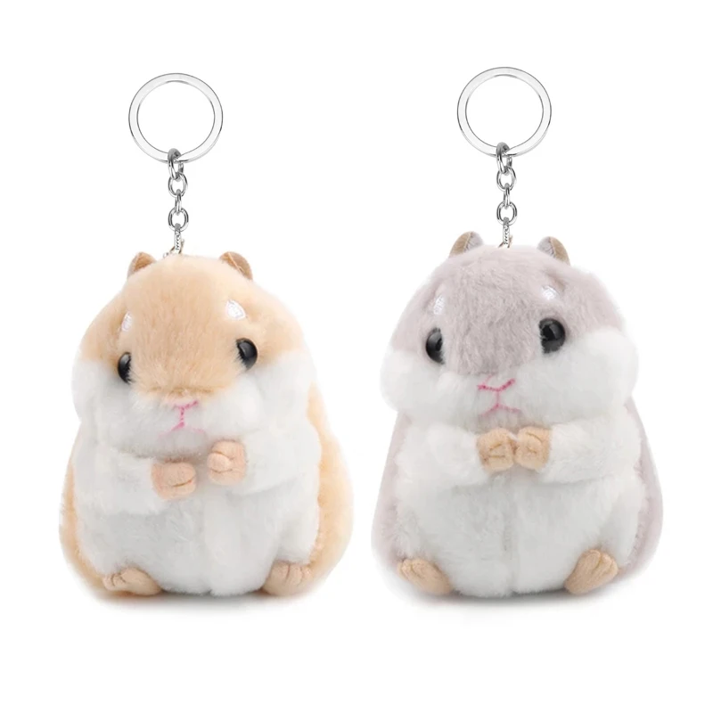 Bonito das meninas dos desenhos animados hamster chaveiro no saco de pelúcia pele pom pom boneca chaveiro feminino trinket carro brinquedo animal jóias festa presente