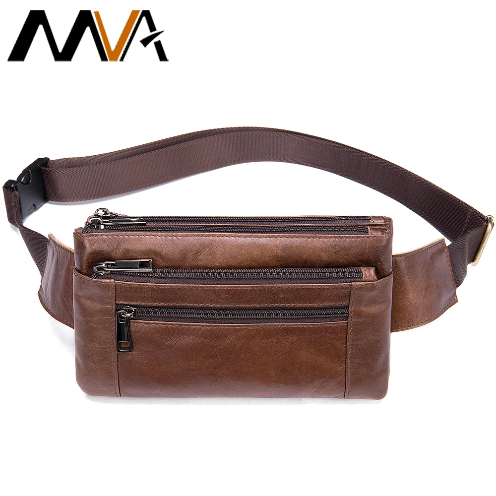 MVA Men Waist Bag Pack Travel Purse Casual Men\'s Leather Belt Bags heuptas Hip Bags Male Fanny Pack Leather Waist Bag For Men