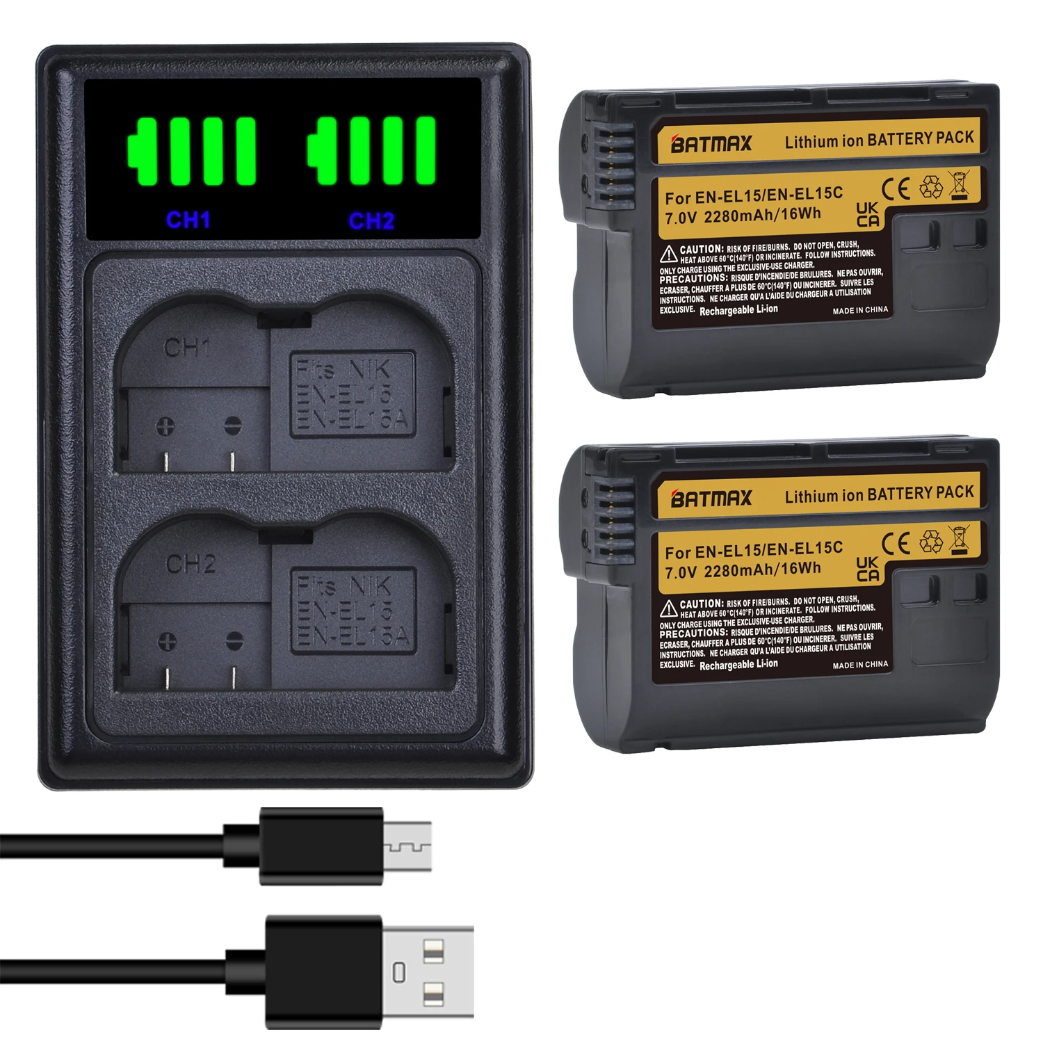 

2280mAh EN-EL15C EL15C EN EL15 Battery + LED Charger for Nikon D500, D610, D750, D800, D810, D850, D7000, D7100, D7500, Z5, Z6,