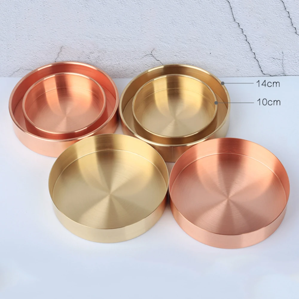 Copper Round Storage Tray Desk Metal  Organizer Small Object  Rose Gold Jewelry  Dishes Home Decor Kitchen Items Cake Stand