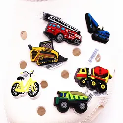Original Excavator Bulldozer Shoe Accessories Charms Bike Fire Mixer Truck PVC Shoe Buckle for Kids X-mas Party Gifts